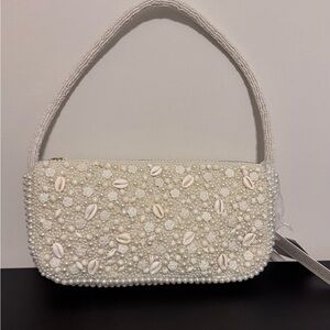 Beaded Pearl Shell Embellished Women’s Shoulder Bag - White